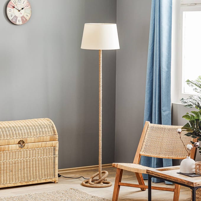 ONLI Vloerlamp Corda met stoffen kap en dik touw