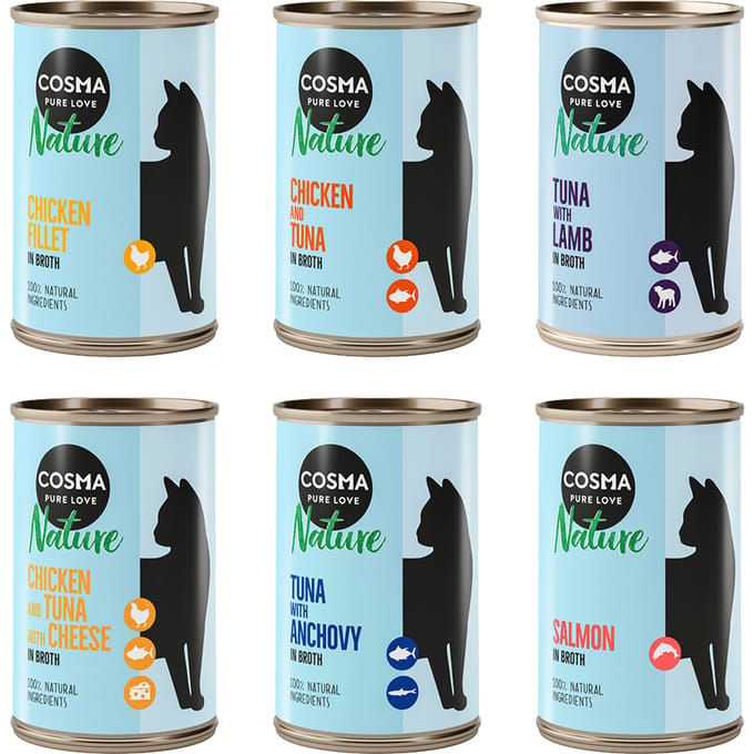 24x140g Mix 2 6 Soorten Cosma Nature Kattenvoer nat