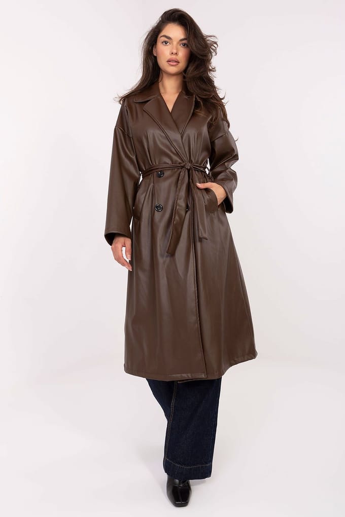 Leather Chic Trench - Dark Brown / One Size