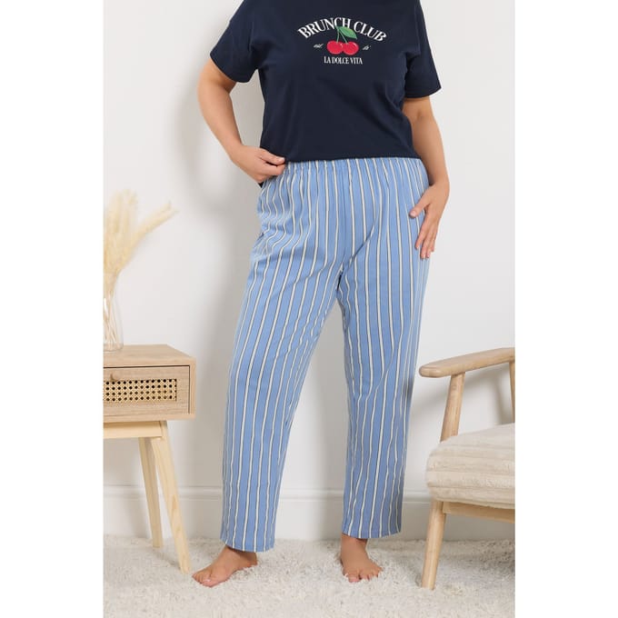 Yours Blauwe Gestreepte Pyjamabroek Met Wijde Pijpen Size 42-44