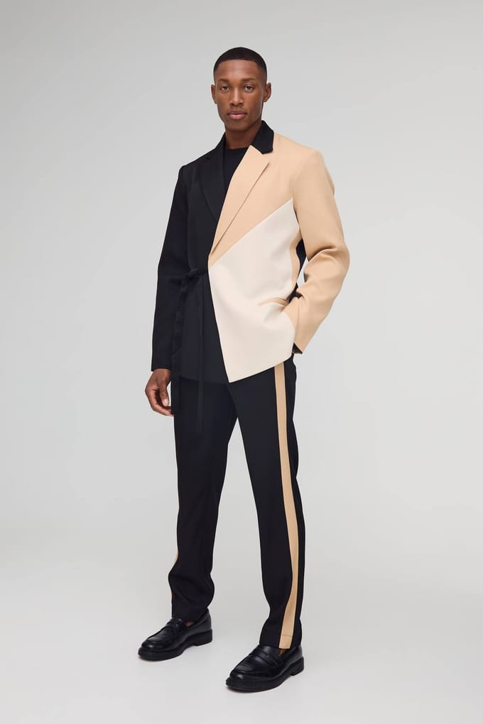 Slim Fit Wrap Panel Blazer | Black | Size 50