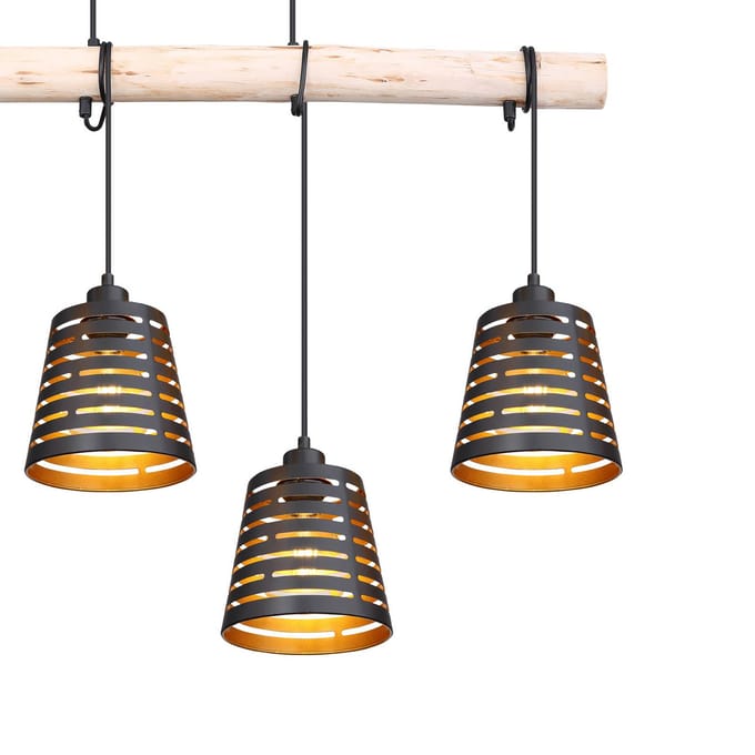 Globo Hanglamp Ablona, lengte 85 cm, zwart/goudkleurig, metaal