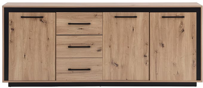 Vente-unique Dressoir met 3 deuren en 3 laden van MDF - Natuur en zwart - NALAMANE