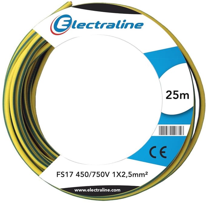 Aderkabel FS17, 1 x 2,5 mm², Geel/Groen, 25 Meter