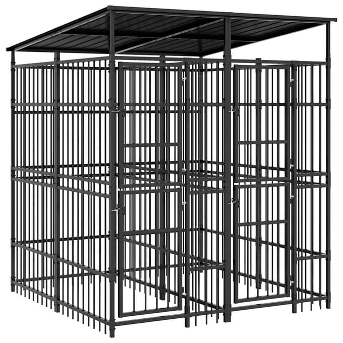 vidaXL - Hondenkennel - met - dak - 3,69 - m² - staal