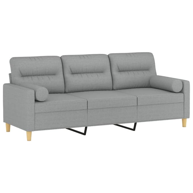 vidaXL - Driezitsbank - met - sierkussens - 180 - cm - stof - lichtgrijs