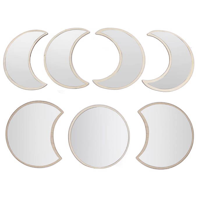 7 Stuks Maan Decoratie Kamer Muur Decoratie Spiegeloppervlak met Sticker voor Slaapkamer Badkamer Zilver white