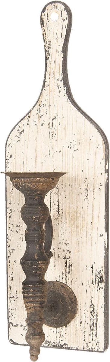 Clayre & Eef Kandelaar 60 cm Wit Hout Rechthoek Kaarsenstandaard