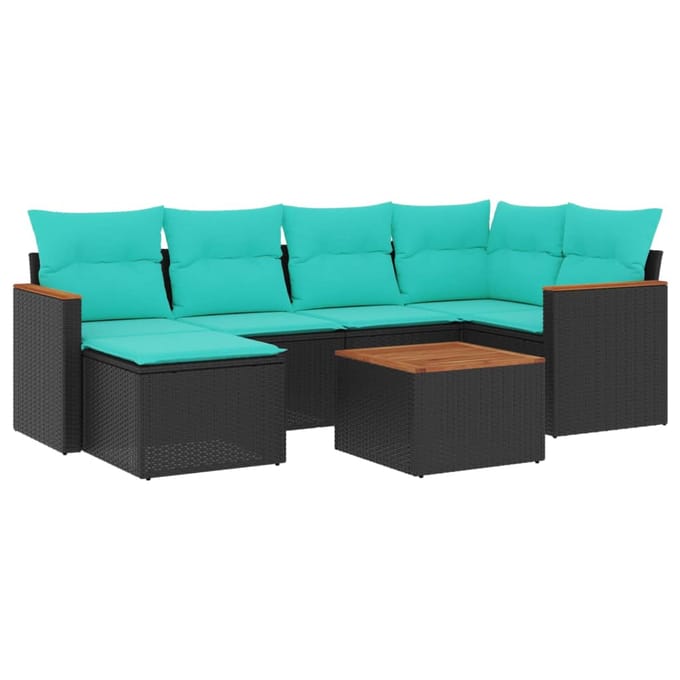 vidaXL - 7-delige - tuinbankset - met - kussens - van - zwart - polyrotan