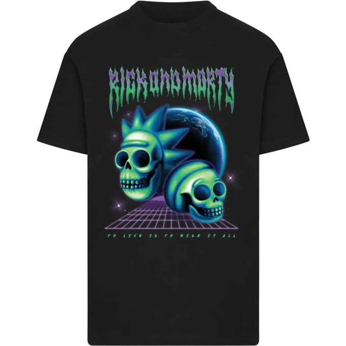 Merchcode Rick And Morty - Skull Heren Tshirt - S - Zwart