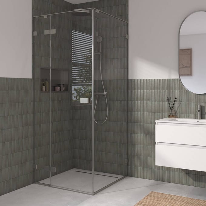 Saqu Parro douchecabine met draaideur incl. antikalk 90x90x210cm geborsteld grijs