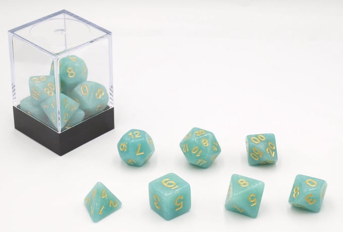 HOT Games dobbelstenen set pastel turquoise - 7 stuks kunststof.