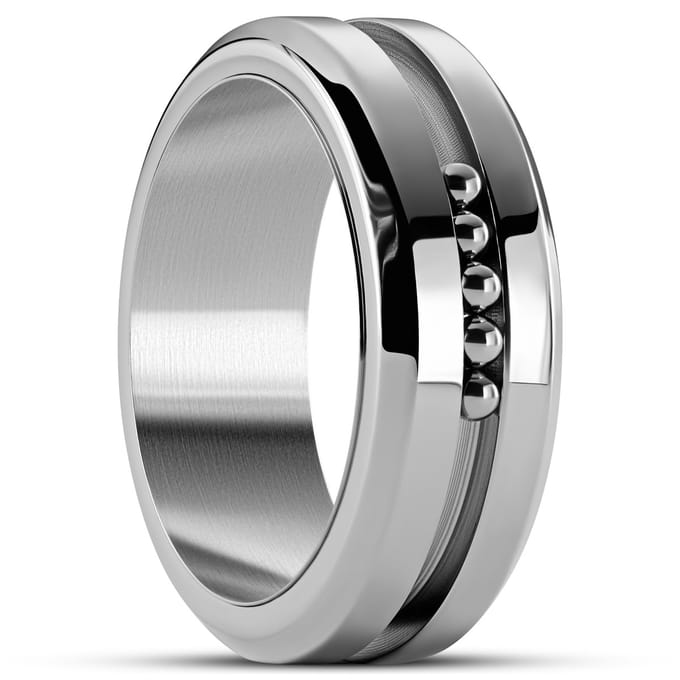 Tigris | 8 mm Zilverkleurige Bewegende Ring met Kralen