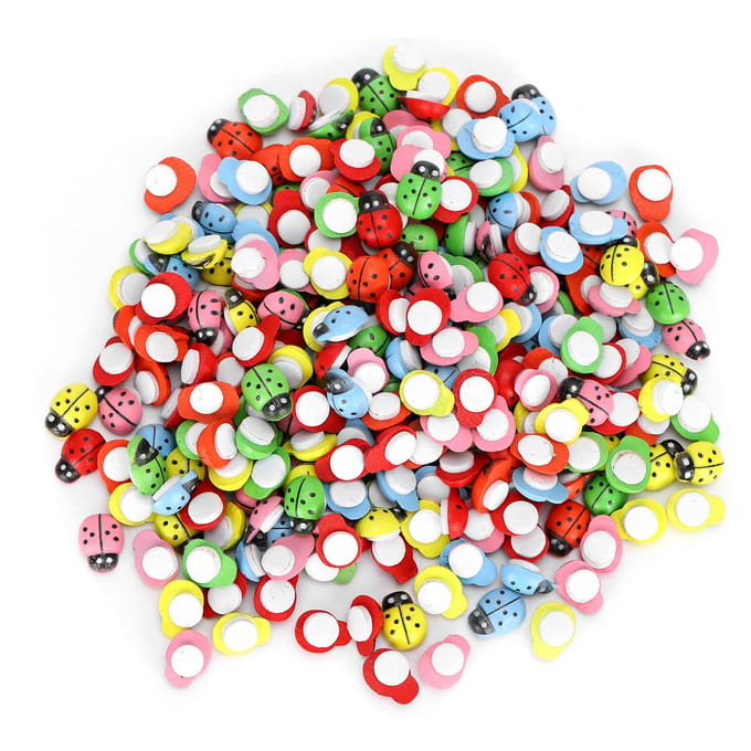 300 Pièces Coccinelles en Bois Paysage Simulation Petits Artisanats Scrapbooking DIY Accessoires de Décoration red