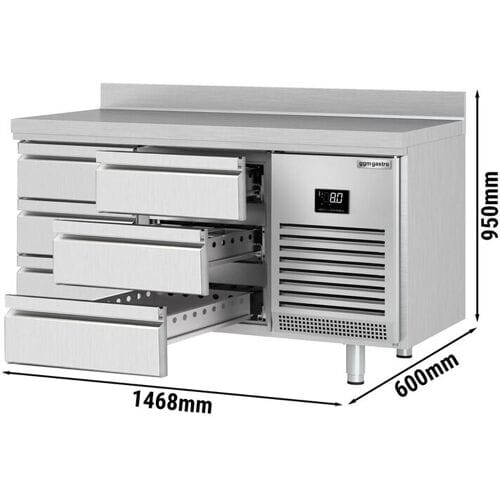 GGM Gastro Kühltisch Premium PLUS - 1468x600mm - mit 6 Schubladen - mit Aufkantung
