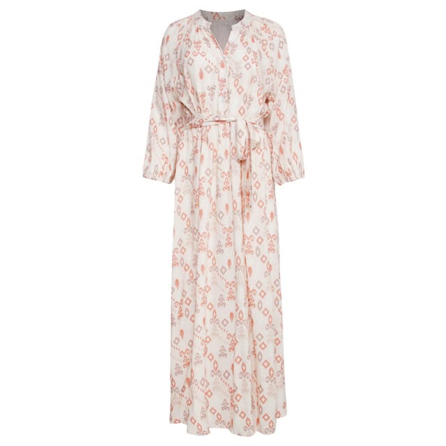 Smashed Lemon 25042 lichte maxi jurk met v-halsaztec print-nude tinten |
