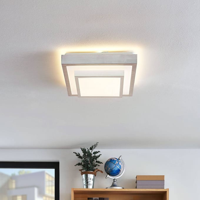 Lindby LED plafondlamp Mirco, 32 cm, hoekig, aluminium