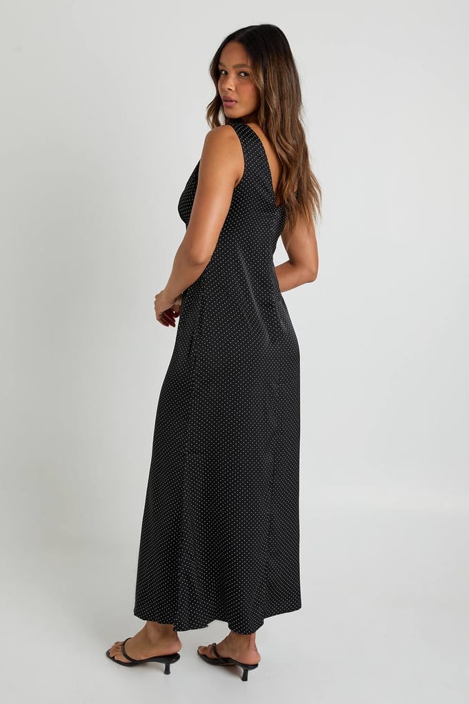 boohoo Dames Stippenprint V-hals maxi-jurk | Black | Maat: XS