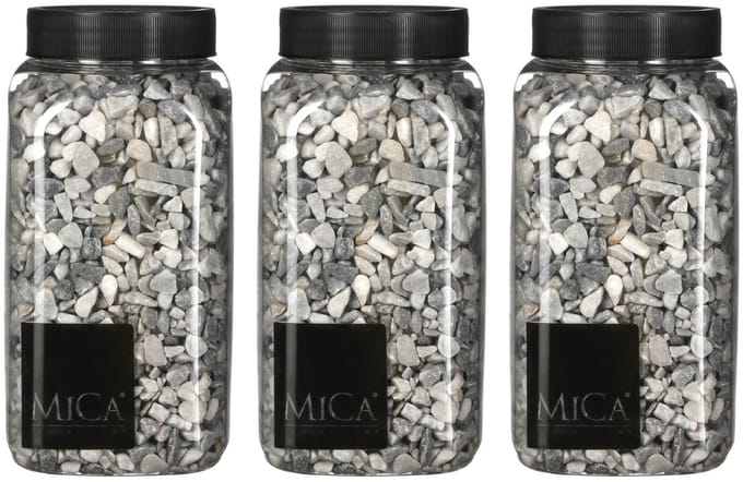 Mica Decorations decoratie steentjes - 3x - grijs - 1 kilo - 650ml - hobby steentjes