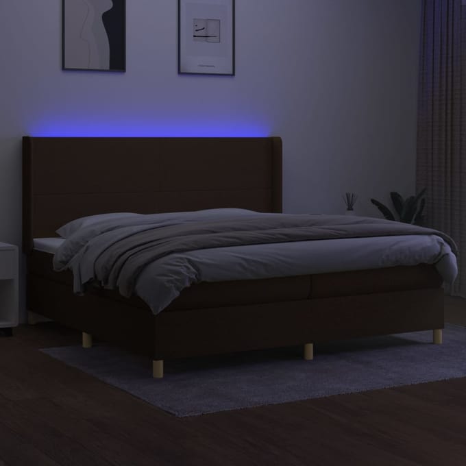 vidaXL - Boxspring - met - matras - en - LED - stof - donkerbruin - 200x200 - cm