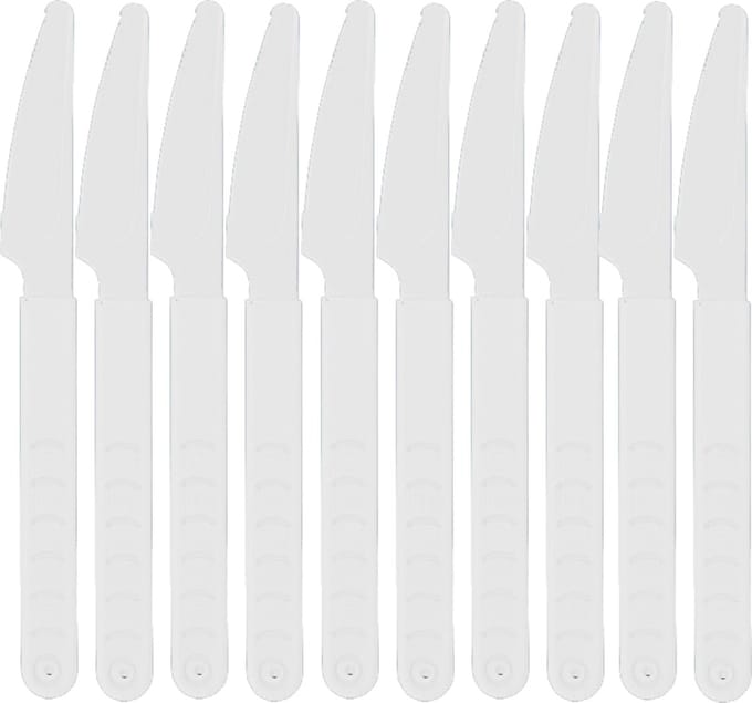 Excellent Houseware Messen - 30x stuks - wit - kunststof - 18 cm - herbruikbaar