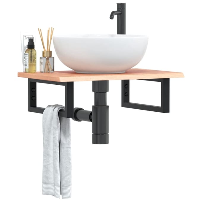 vidaXL - Badkamer - wandschap - staal - en - massief - eikenhout