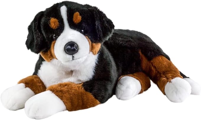 Grote Knuffel Hond - Pluche Dier - Decoratie Kamer - Liggend Model - 90 cm - Bruin Zwart Wit