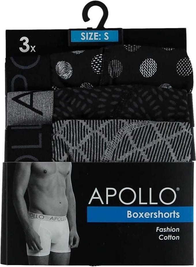 Apollo Boxershort Heren Katoen Grijs/zwart 3 Stuks Maat M