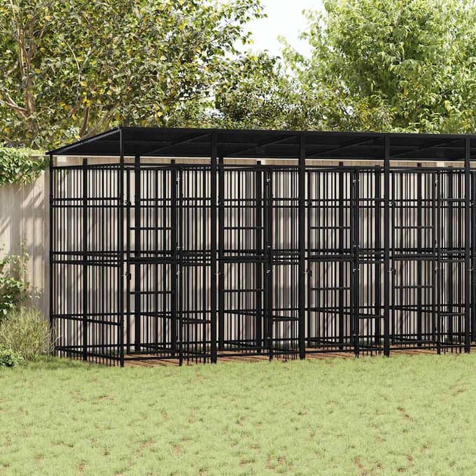 vidaXL Hondenkennel met dak 14,75 m² staal