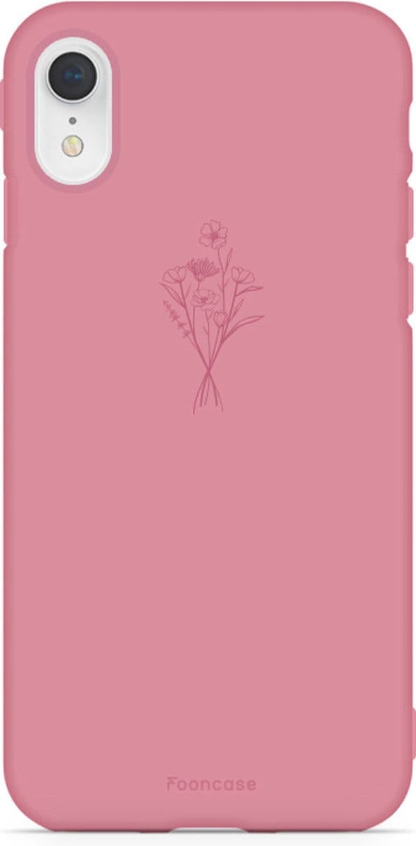 Fooncase Hoesje Geschikt voor iPhone XR - Shockproof Case - Back Cover / Soft Case - Terracotta / veldbloemen