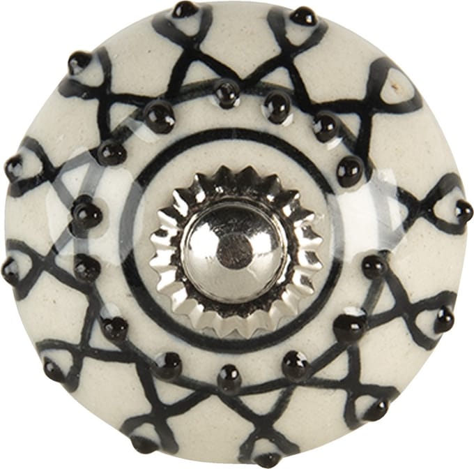 Clayre & Eef Deurknop 4x6 cm Wit Zwart Keramiek