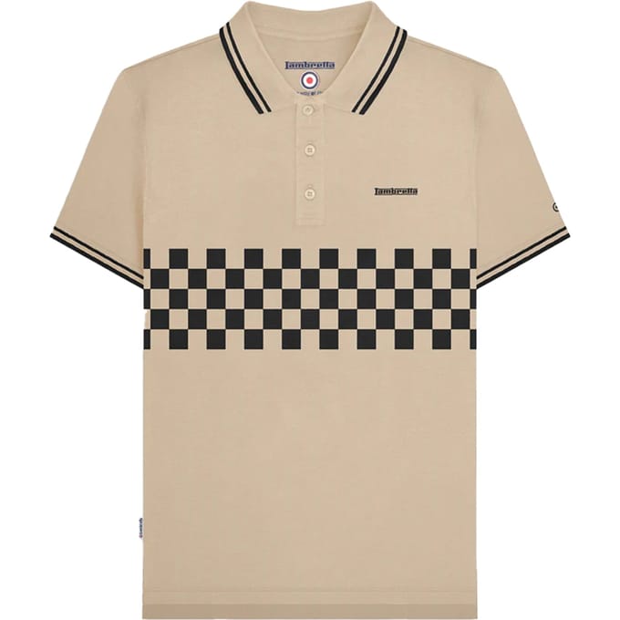 Lambretta Heren SS25 Tweekleurig Gestipt Poloshirt (Steen/Zwart)