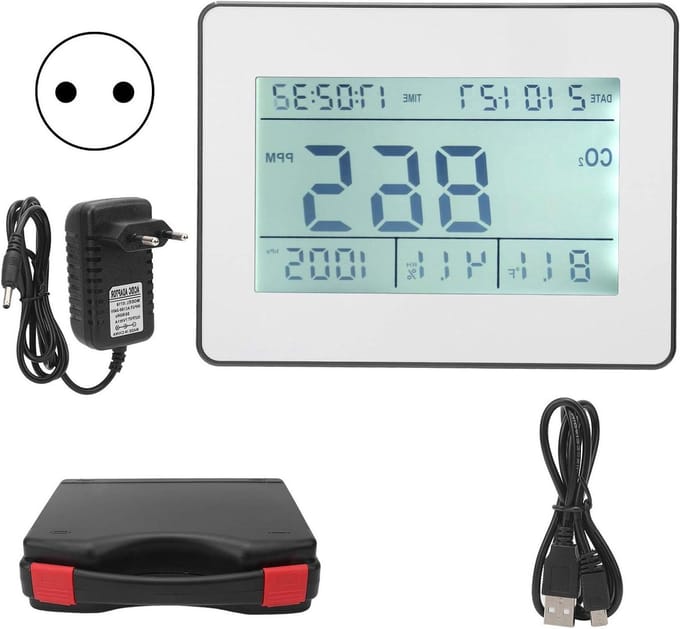 CO2-detector - Luchtkwaliteit Monitor - Binnen Luchtkwaliteit - Groot LCD Scherm - 5.5 Inch - Wit