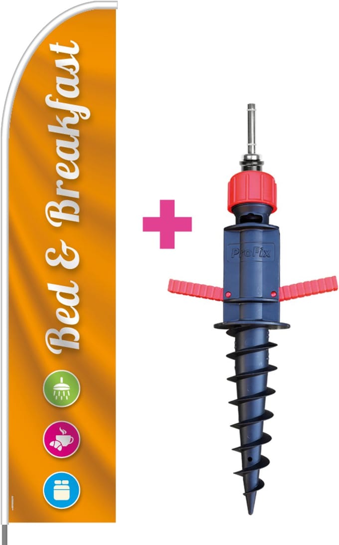 Beachflag - Bed & Breakfast - Vlag + Grondboor + Rotator + Hengelsysteem + Draagtas - Actievlag.nl