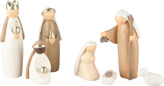 Dekoratief | Set 7 stalfiguren, wit/bruin, resina, 4x5x10cm | A235816