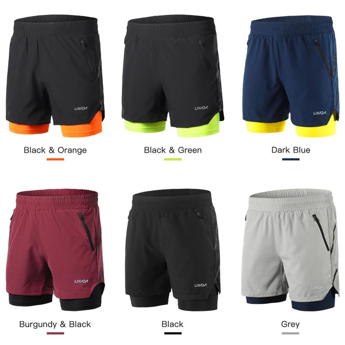 Heren 2 in 1 Hardloopshorts Sneldrogend Ademend Actief Training Oefening Joggen Marathon Fietsbroek S grijs
