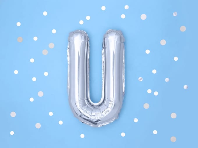 Partydeco - Folieballon Zilver Letter U (35 cm)