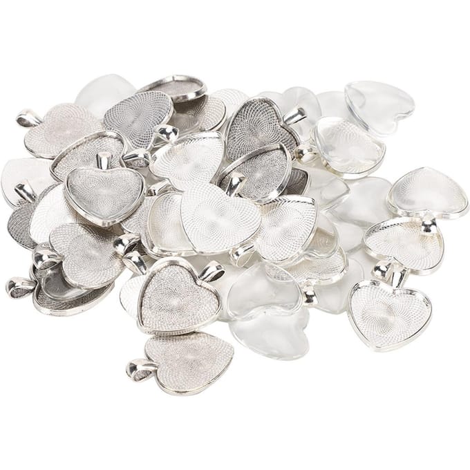 60 stuks Hangerbakjes Hartvormige Hangerzetting Cabochon Basiszetting met Glazen Cabochon white