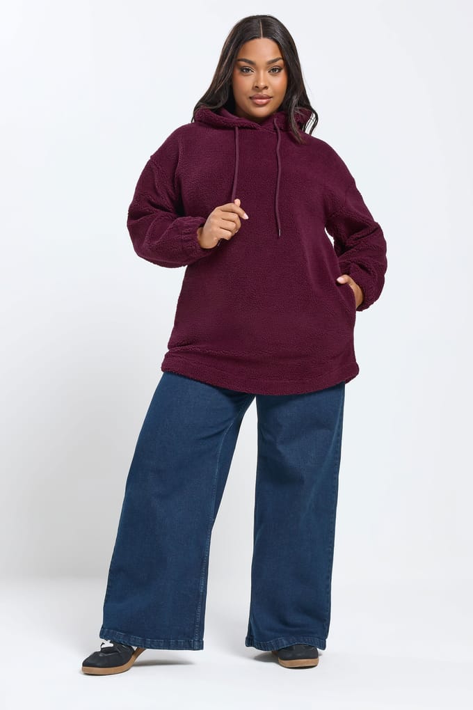 Yours Bordeauxrode Teddy Fleece Hoodie Size 46