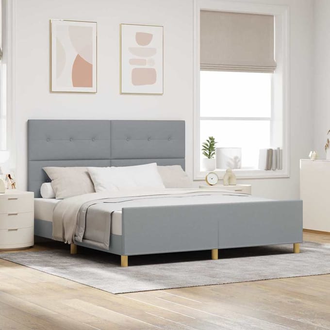 vidaXL - Bedframe - met - hoofdeinde - Lichtgrijs - 180 - x - 200 - cm - Stof