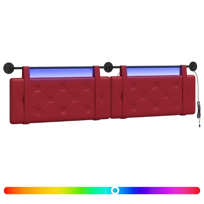vidaXL - Hangend - hoofdbord - Met - LED-verlichting - Wijnrood - Kunstleer