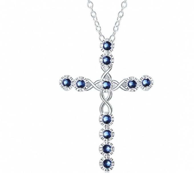 Ketting- Kruis- Zilver- Blauw - Charme Bijoux