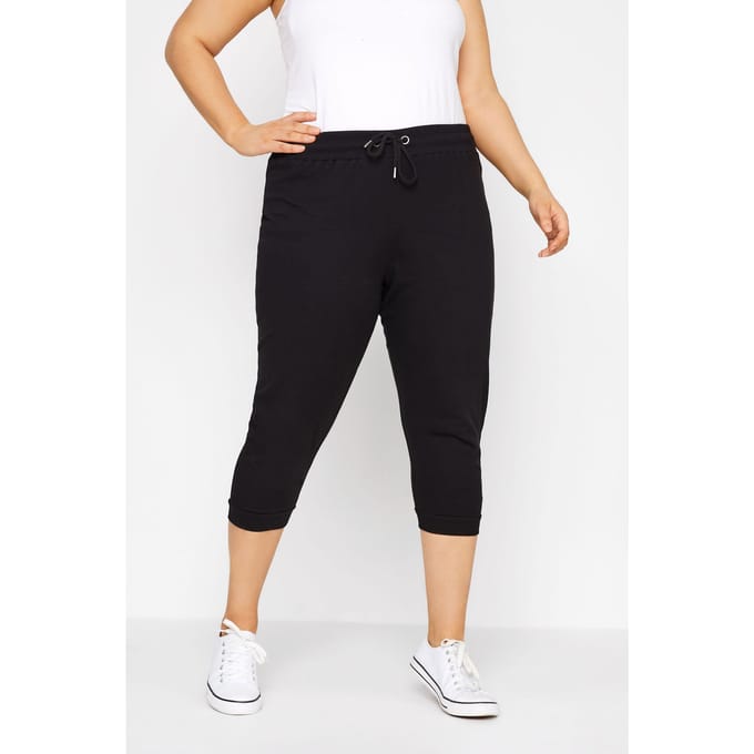 Yours Cropped Joggingbroek Van Katoen Met Elastische Tailleband In Zwart Size 48