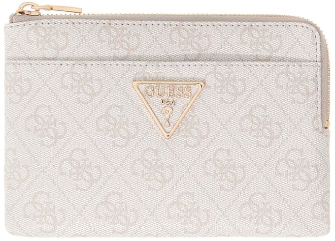 GUESS kaarthoes sleutelgeval Laurel II SLG Key Ring Pouch Bone Logo crème