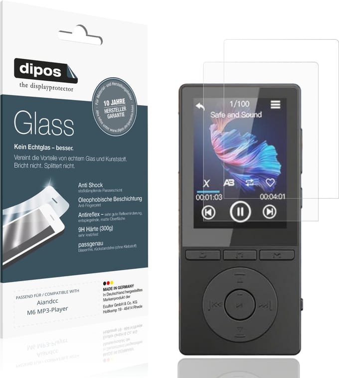 dipos – 2x Matte Pantserfolie geschikt voor Aiandcc M6 MP3-Player | 9H Screenprotector