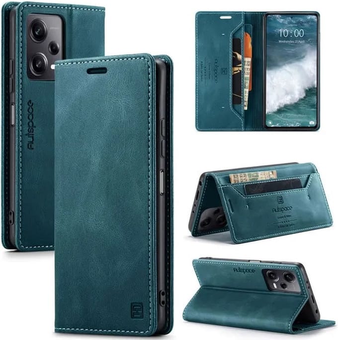 Luxe Flip Case met RFID Bescherming Kaarthouder en Magneetsluiting voor Redmi Note 12 Pro+ 5G _ Blauw