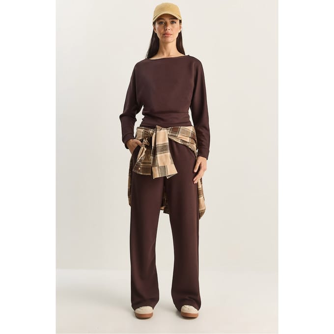 Asymmetrische Kraag Gebreide Hoge Taille Twee-delige Set