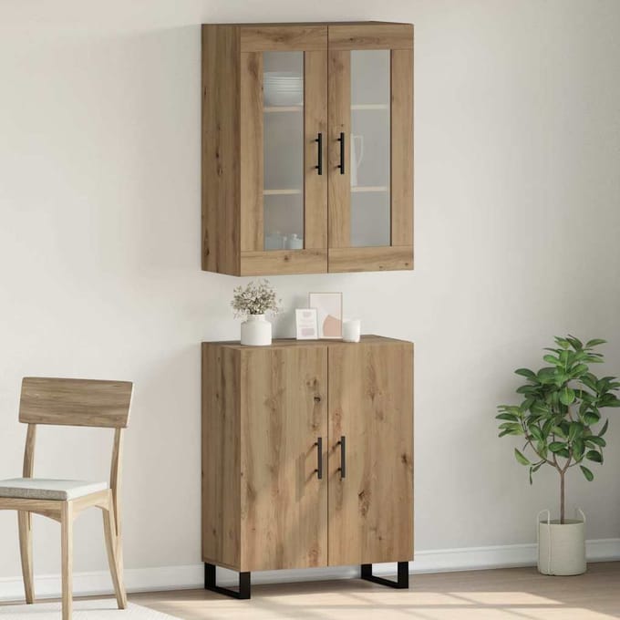 vidaXL - Highboard - 2 - st - artisanaal - eikenkleurig - 69,5 - x - 34 - x - 180 - cm
