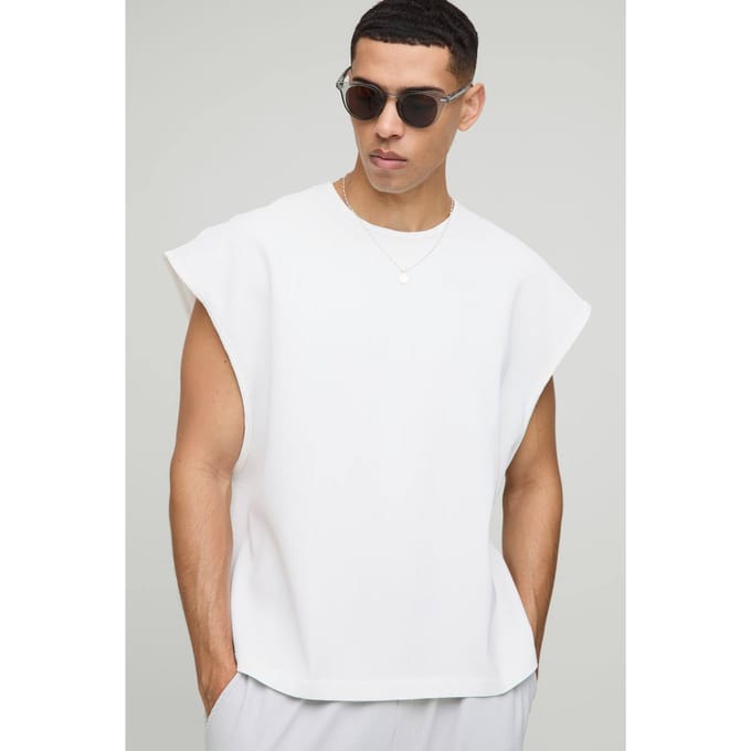Oversized Boxy Gepleegde Tanktop met Cap Sleeve | White | Size Medium