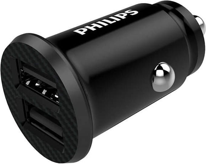 PHILIPS Autolader DLP2510/03 - 2-USB-A Poorten - Sigarettenaansteker - Compatibel met iPhone - Zwart